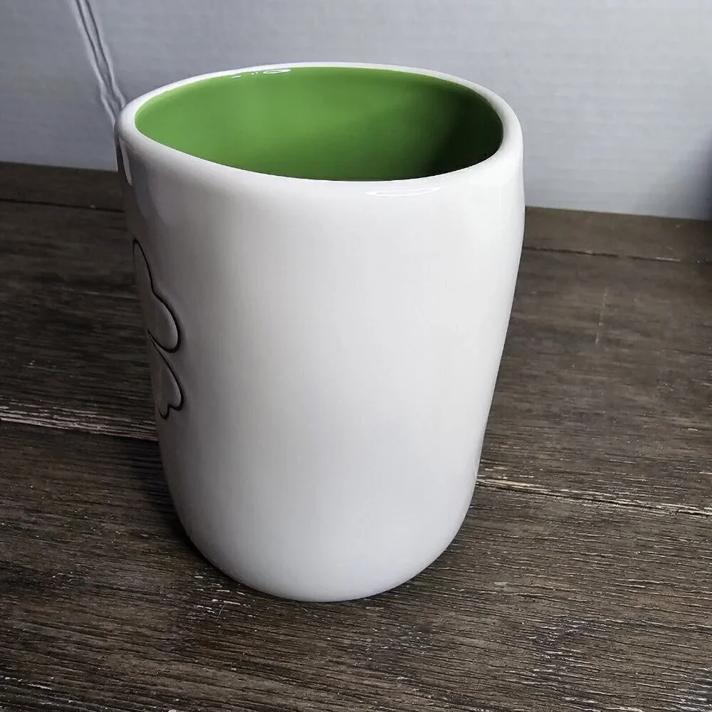NWT Rae Dunn Artisan Kiss Me St Patrick's Day Mug Double Sided Four Leaf Clover